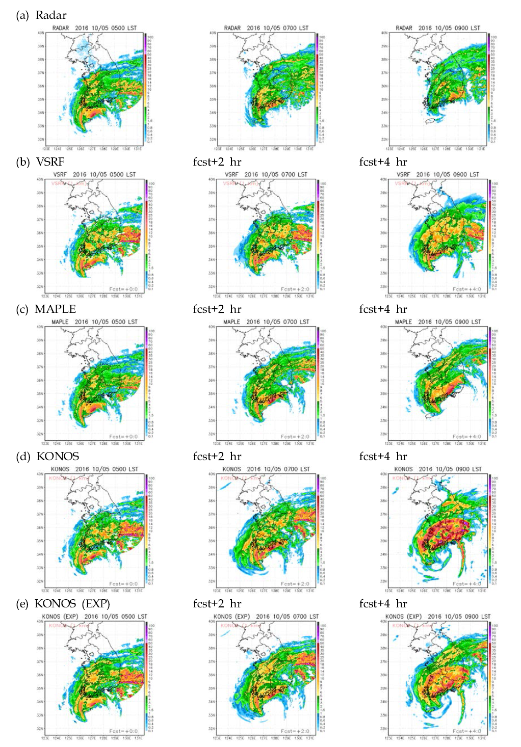 Same as Fig. 3.6.4, except for typhoon case at 0500 KST 5 Oct 2016.