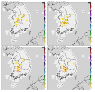 Accumulated(15 min) rainfall amount distribution from AWS from 1310 KST to 1340 KST 2 Nov. 2017.