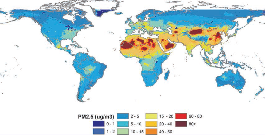 Estimated 2005 annual average PM2.5 concentrations
