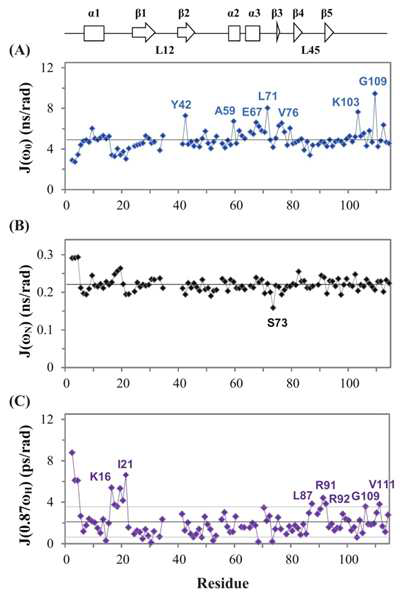 Reduced spectral density mapping (A) J(ω0) (B) J(ωN) (C) J(0.87ωH).