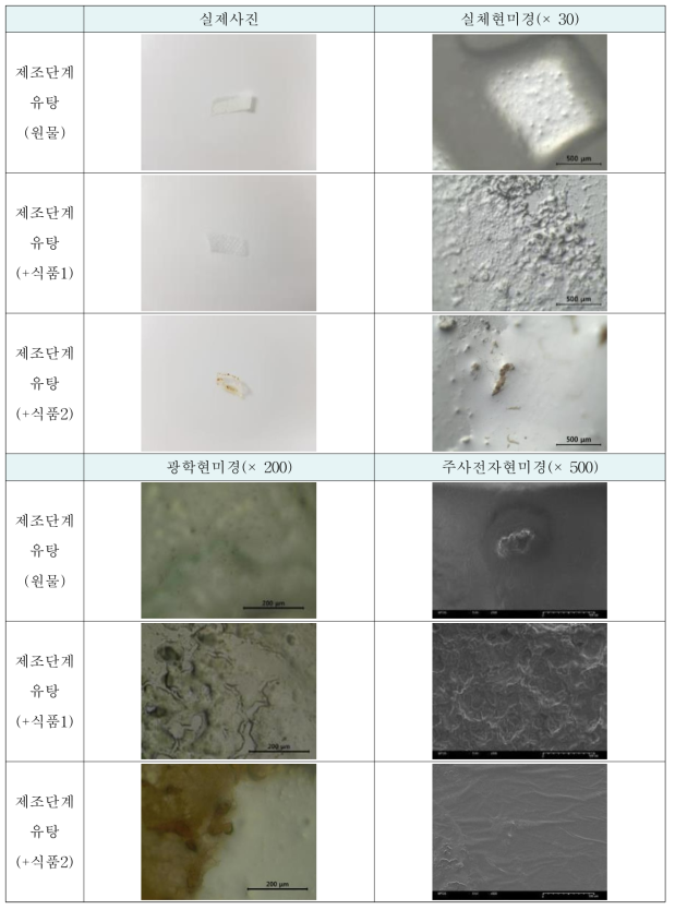 제조단계(유탕)시 진공포장비닐의 형태학적 특성
