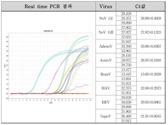 7종 바이러스 동시진단키트 Real time PCR 사전확인 실험 결과