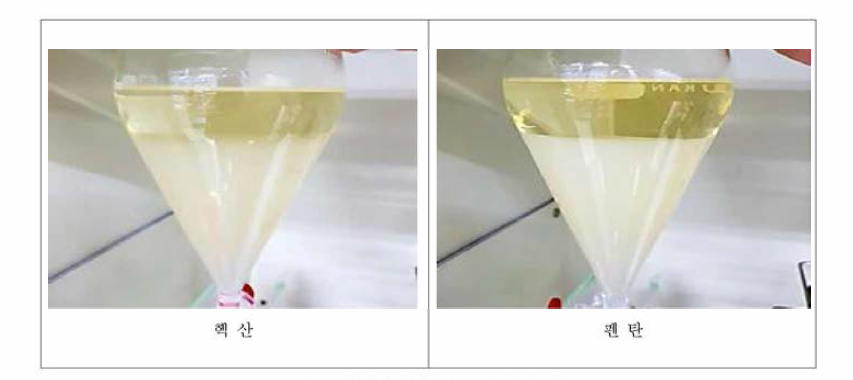 추출용매에 따른 층분리 정도
