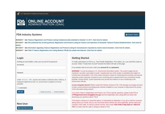 FDA Online Account Administration