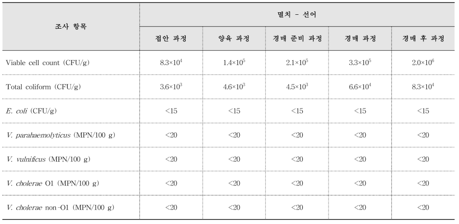 포항 구룡포위판장 어류 미생물학적 조사(2017. 09. 15.)