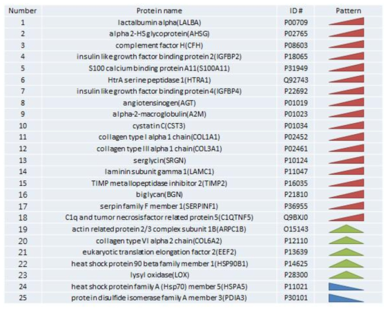 유의미한 발현량 차이가 있는 단백질 목록