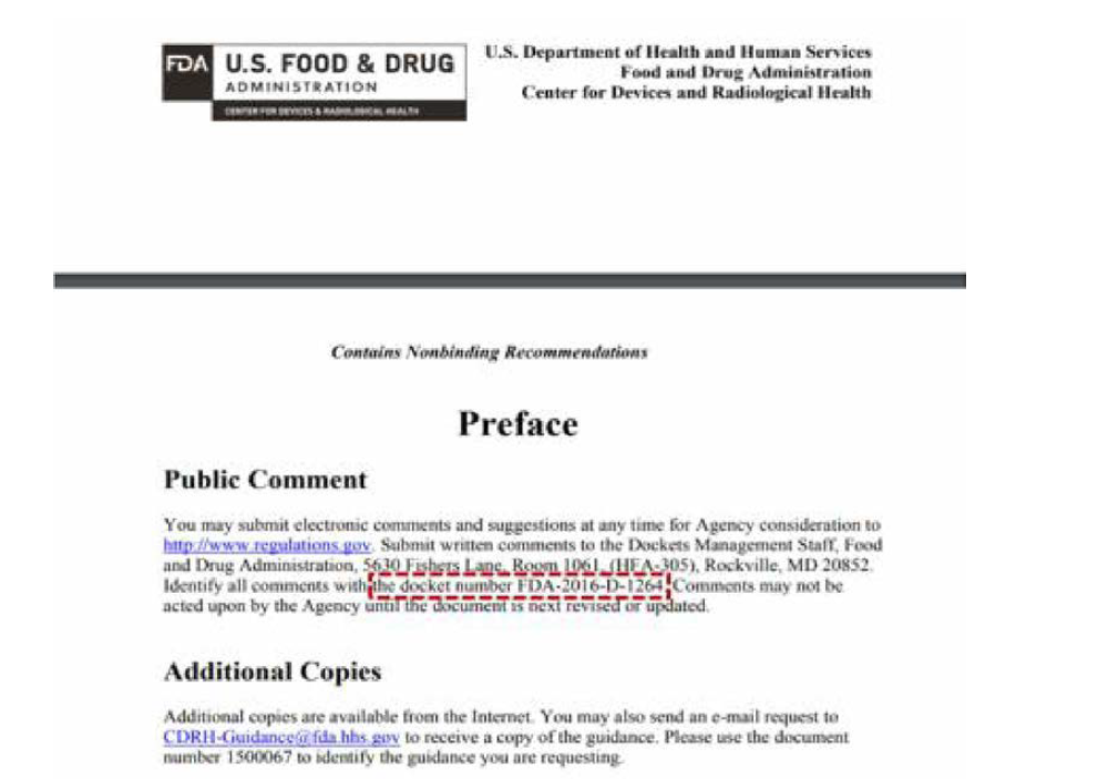 미국 FDA 가이드라인 Docket Number 표시