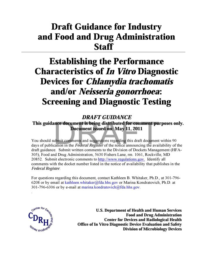 클라미디아 트라코마티스 관련 미국 FDA draft 가이던스