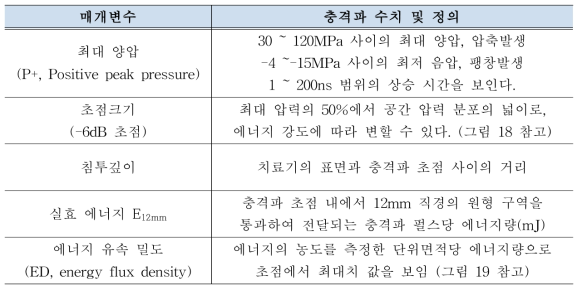 충격파 측정 시 적용되는 매개변수