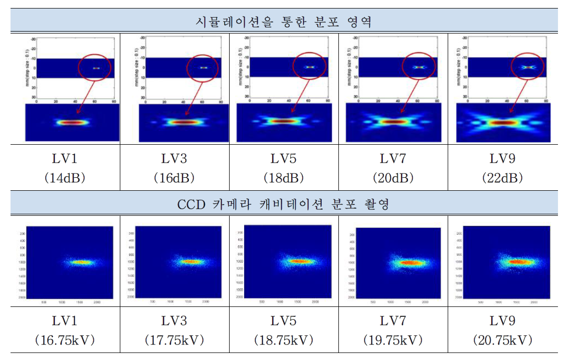 각 레벨별 XZ 초점 영역 영상 비교표