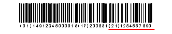 일련번호의 바코드 표시 예시
