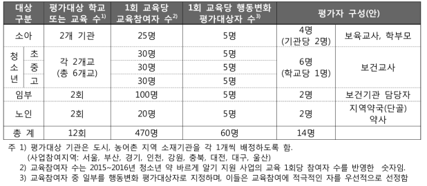 생애주기별 계층구분에 따른 시범평가 실행계획(안)