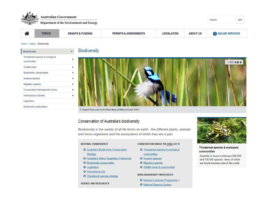 호주의 생물다양성센터 홈페이지