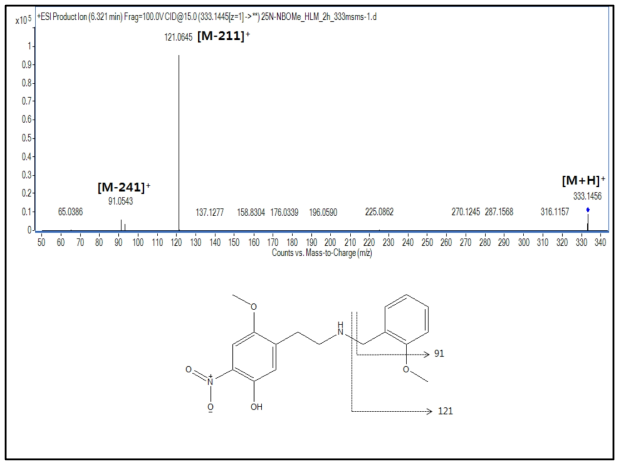 25N-NBOMe 대사체 M6, M8(O-demethylation)의 구조 규명