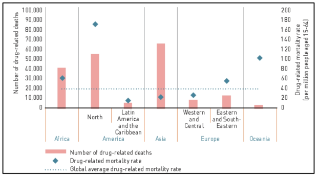 2015년 마약류 관련 사망자 수 및 사망률
