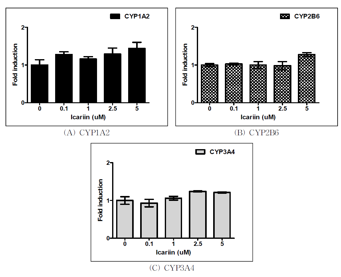 Icariin 처리에 따른 CYP450 유전자발현측정 결과.