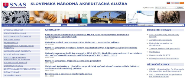 슬로바키아의 SNAS 홈페이지