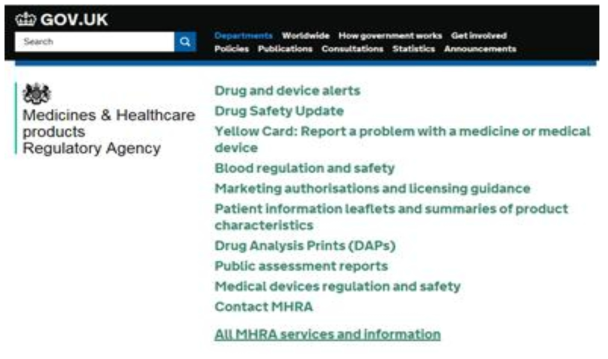 영국의 MHRA(Medicines & Healthcare product Regulatory Agency)홈페이지