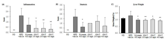 GM-T의 고지방식이 마우스에서 간 염증, 지방간 개선효과