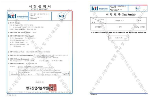 EFB 반탄화 시료 시험성적서(300℃, 20분 처리)