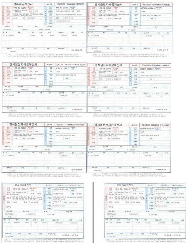 아라아라 매출 세금계산서. 2017년 3월 현재 약 1억 4천 4백 4십만원.