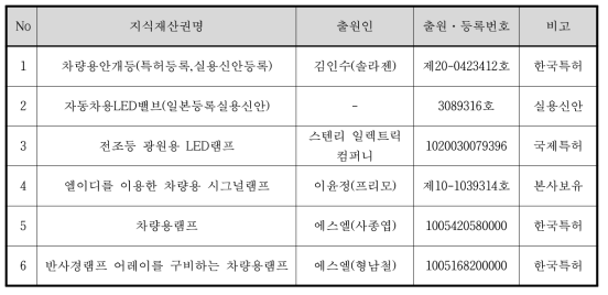 국내·외 관련제품 지식재산권 현황 (본사 보유특허 포함)