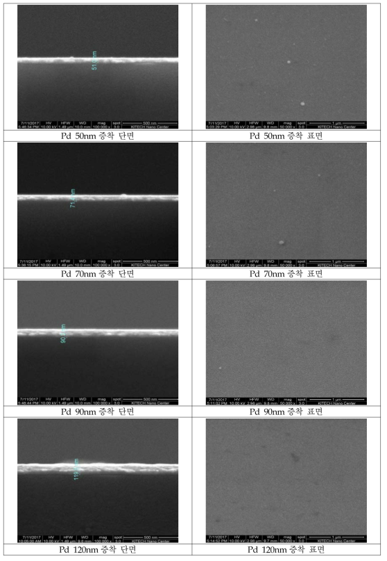 FE-SEM을 이용한 팔라듐 박막 두께 측정 결과