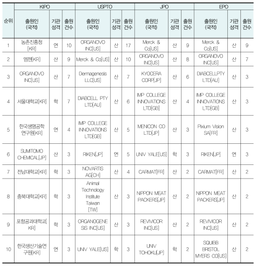 국가별 다출원 기준 주요 출원인