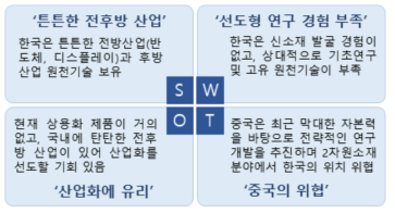 2차원소재 기술분야 한국의 SWOT(강점, 약점, 기회, 위기) 분석