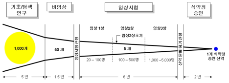 신약 연구개발 단계별 소요기간 및 성공 확률