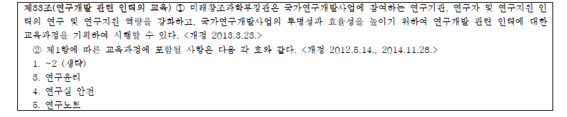 국가연구개발사업의 관리 등에 관한 규정(2015.8.24. 일부개정) 제33조