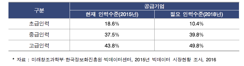 국내 빅데이터 인력의 등급 분포