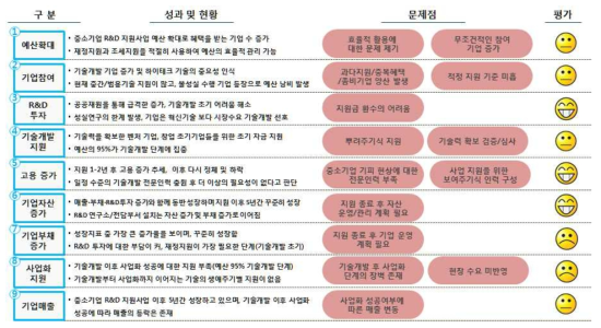 중소기업 R&D 지원사업 추진 절차에 따른 성과 및 현황