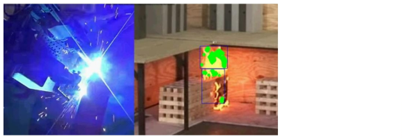 용접(자동) 오브젝트와 화재 발생이 존재하는 영상