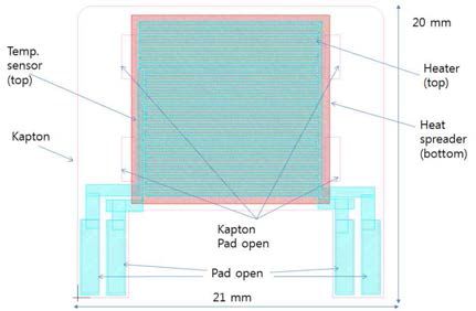 온도 센서 내장형 히터 Type Ⅲ (part area heater + part heat spread) 평면도면 heat spread part (bottom)) 평면도면