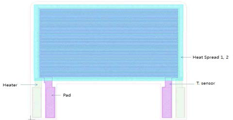 온도 센서 내장형 히터 Type Ⅳ (heat spread part (top) + T. sensor + heater + heat spread part (bottom)) 평면도면