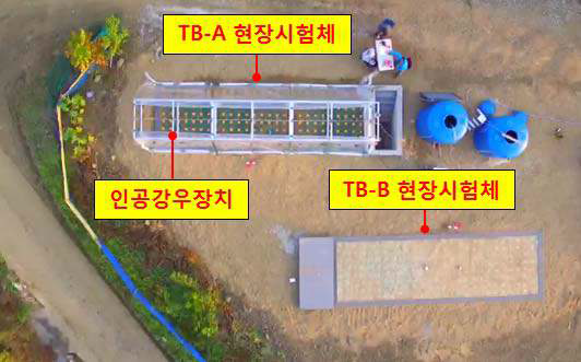 인공강우장치 및 현장시험체 시공 완료 후 촬영한 항공사진