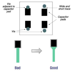 Pad에 연결된 Via 사이의 trace 설계