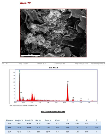바이메탈 구리-철(nCu-Fe)의 금속 함량분석(EDAX)