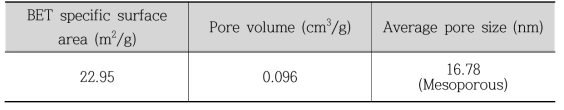다공성 실리카 지지체의 BET 분석 결과