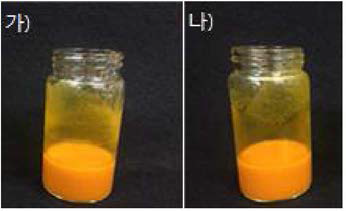 가) 말티톨-커큐민(에탄올) 수용액, 나) 자일리톨-커큐민(에탄올)수용액의 외관