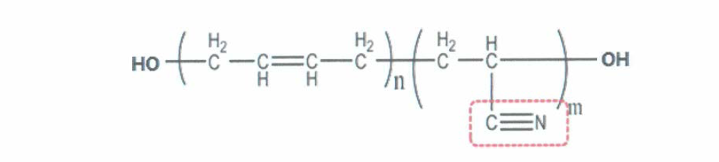 HTBN(hydroxyl-terminated liquid nitrile rubber) 의 구조.
