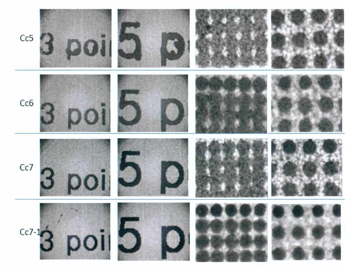 Cc5~Cc7-1 시편 표면상에서의 인쇄결과