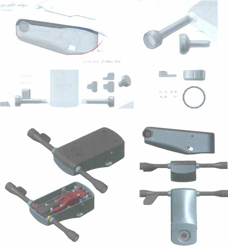 틸트메커니즘 베이스부 외형 디자인 안(상), 3D설계 결과(하)