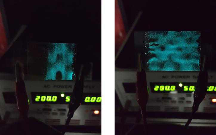 소프트 리소그래피 방법을 사용하여 제작한 자체발광 PDLC 스마트 윈도우의 발광 이미지