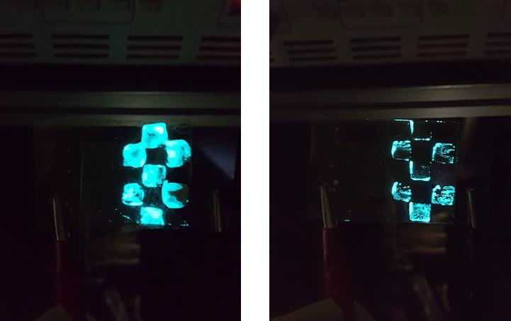 불소 고무를 사용하여 패턴 형성한 자체발광 PDLC 스마트 윈도우의 구동 이미지