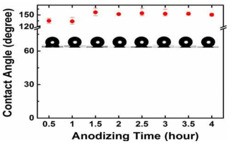 양극산화시간에 따른 접촉각 그래프
