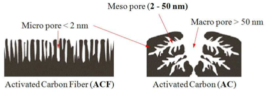 활성탄소의 비표면적 및 공극 분포