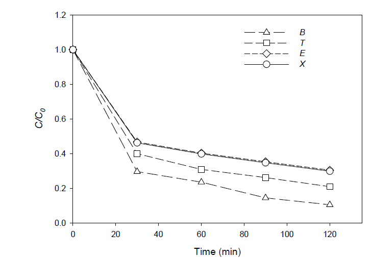 나노버블 + citric acid 0.4M 시스템을 이용한 BTEX 처리 결과