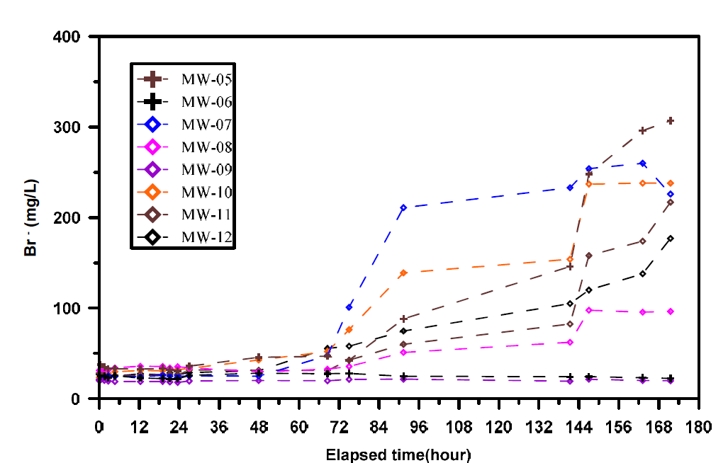 비가압추적자시험 경과시간별 브롬 농도 측정(MW-05~12)